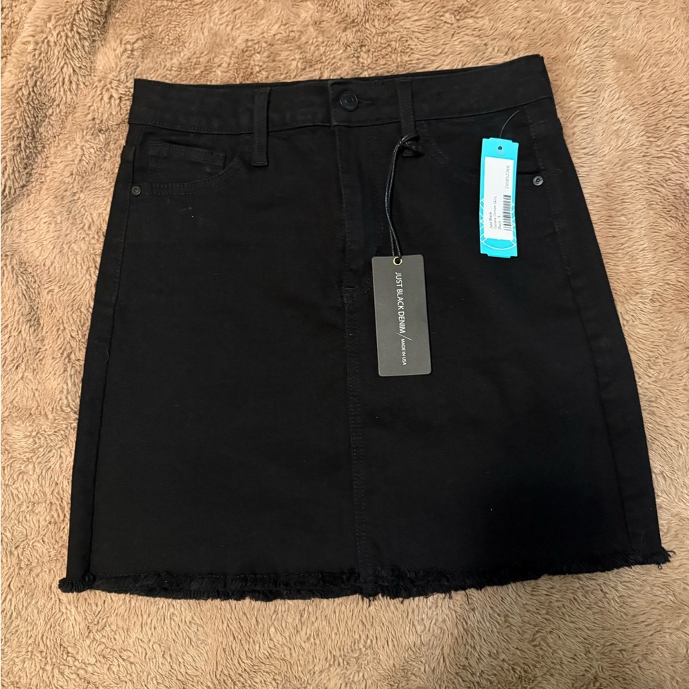 Just Black Black Denim Mini Skirt with Frayed Hem